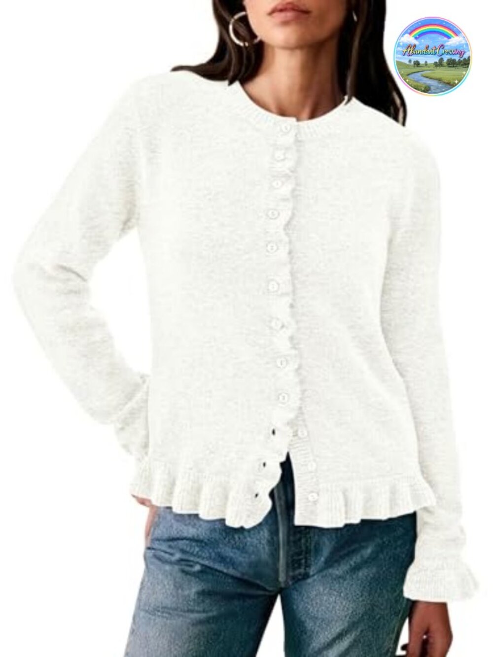 Chunky Knit Ruffle Button Down Cardigan Sweater